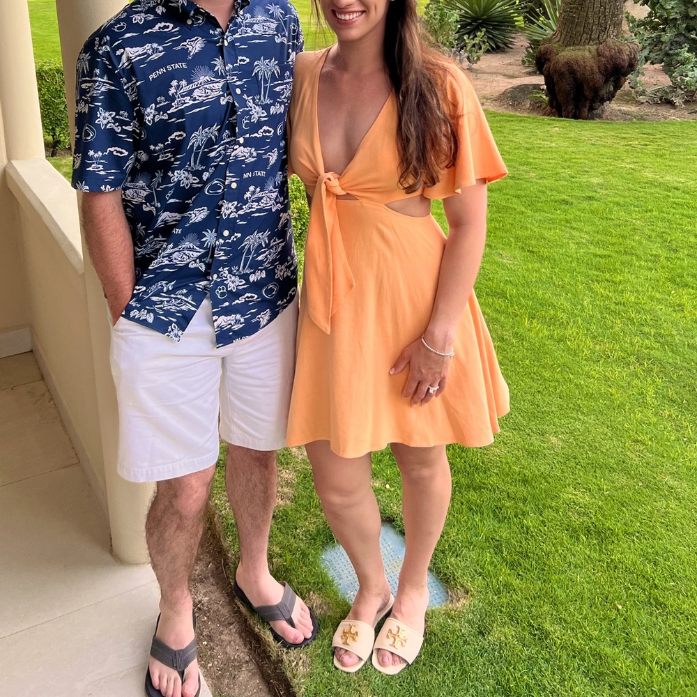 Lulu's Peach Tie-Front Cutout Skater Mini Dress
